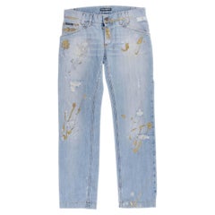 Vintage Dolce&Gabbana Mainline Distressed Paint Splash Denim Herren Jeans Größe ITA4