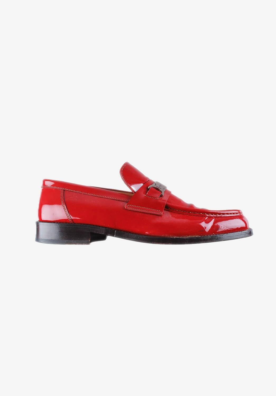 Vintage Dolce&Gabbana Red Flats Patent Leather Men Shoes Size 8, EUR43 In Good Condition For Sale In Kaunas, LT