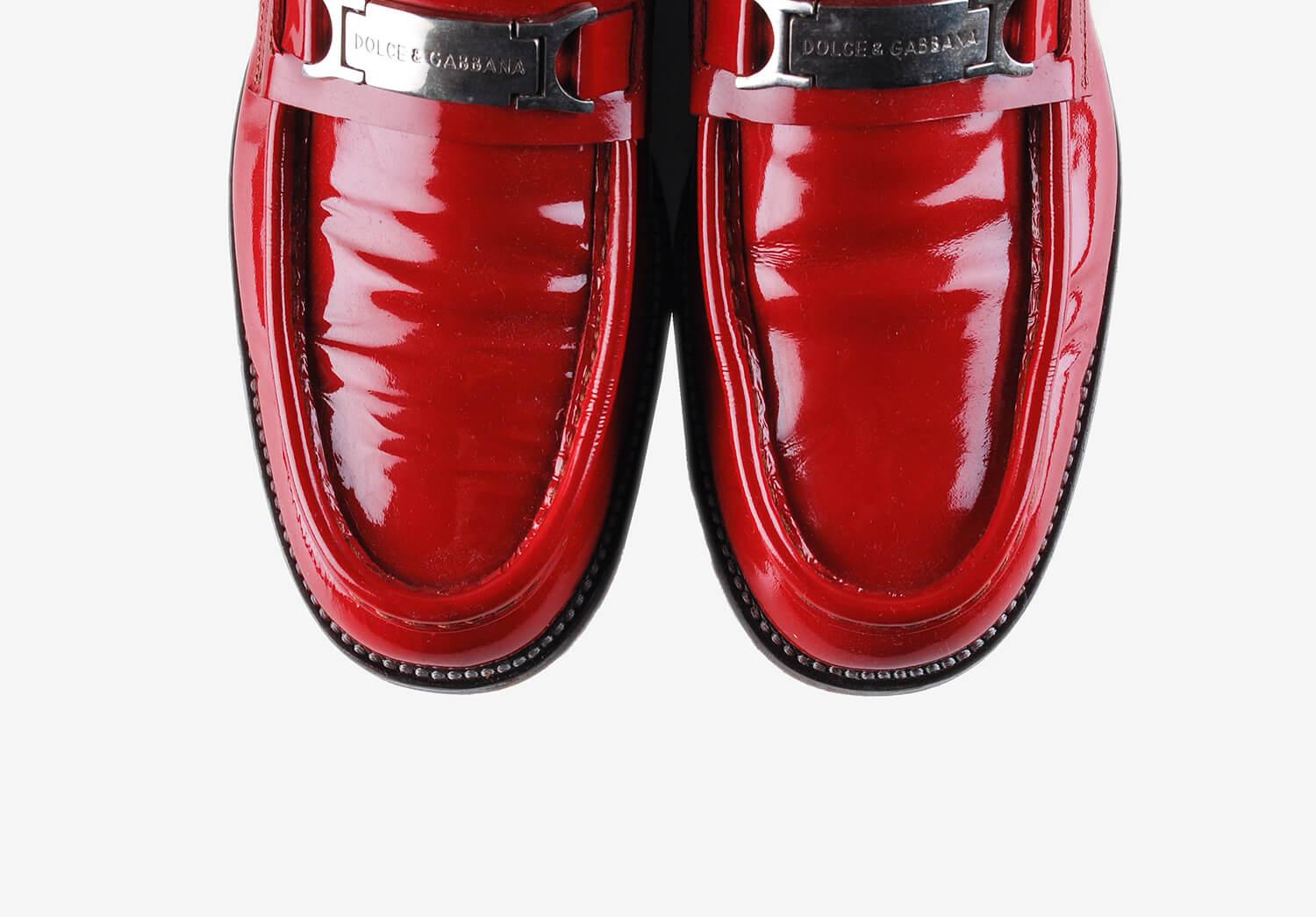 Men's Vintage Dolce&Gabbana Red Flats Patent Leather Men Shoes Size 8, EUR43 For Sale