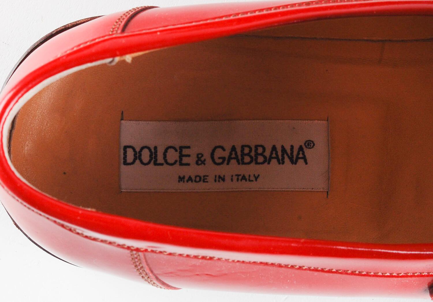 Vintage Dolce&Gabbana Red Flats Patent Leather Men Shoes Size 8, EUR43 For Sale 4