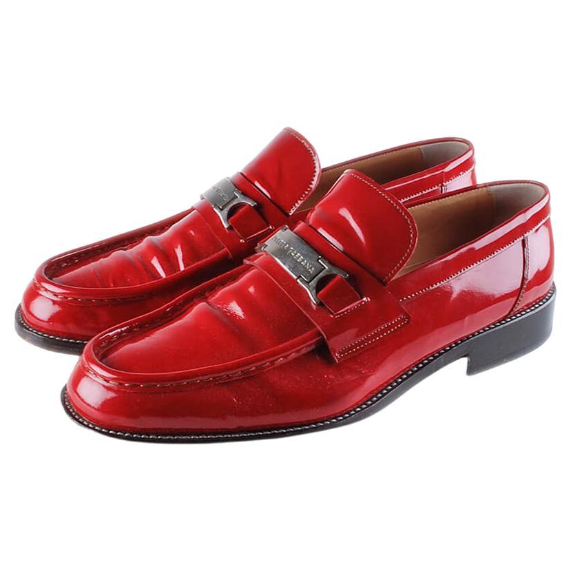 Vintage Dolce&Gabbana Red Flats Patent Leather Men Shoes Size 8, EUR43 For Sale