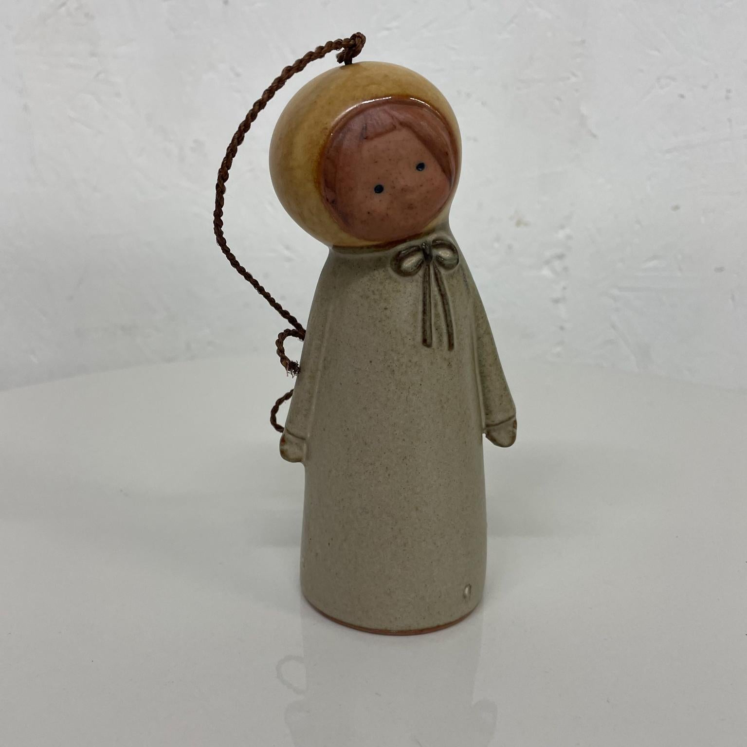 1960s Scandinavian Hanging Doll Bell Hand Crafted Art Pottery In Good Condition For Sale In Chula Vista, CA