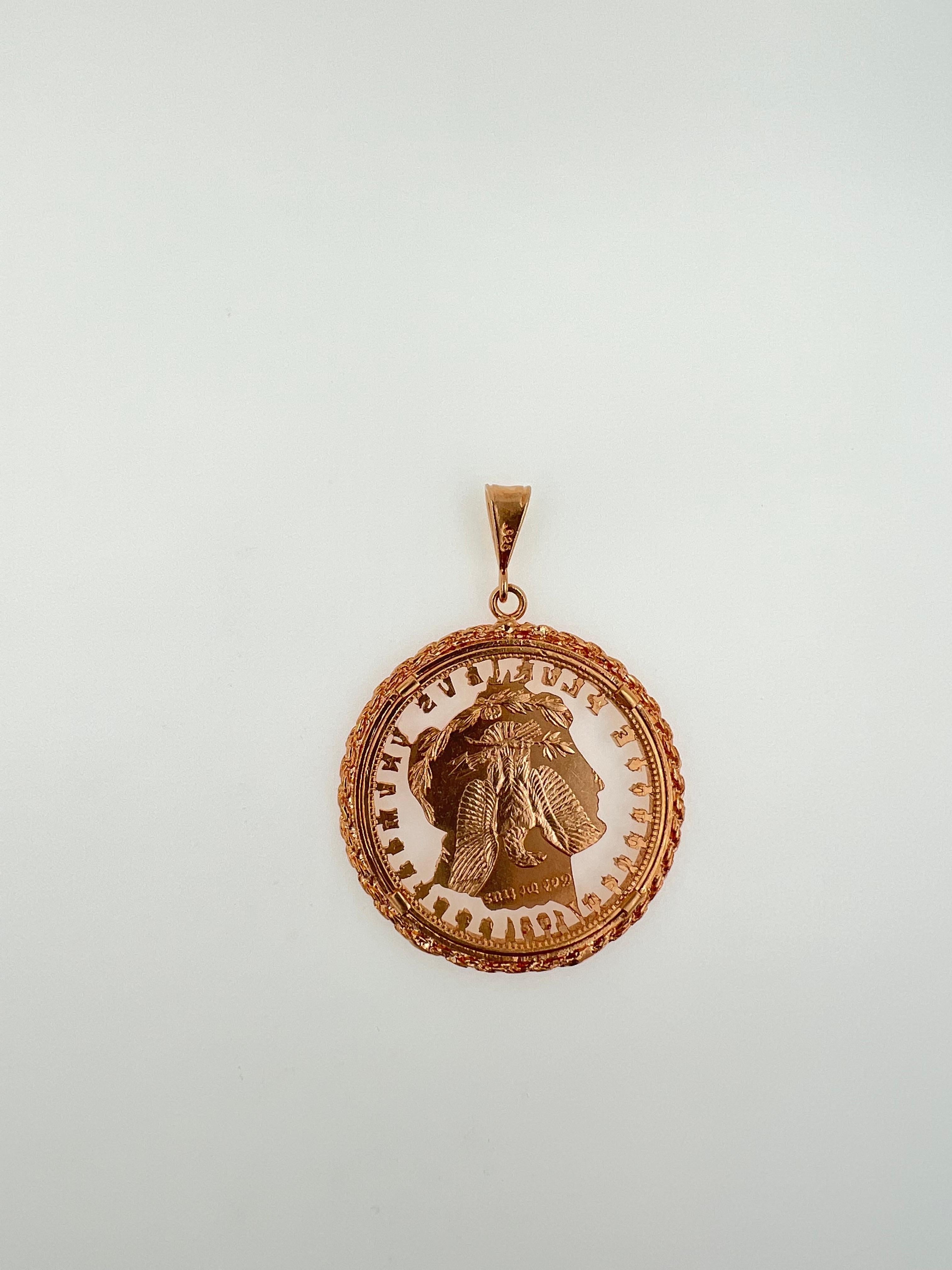 Vintage Dollar Coin Rose Gold Vermeil Sterling Silver Charm Medallion Pendant In New Condition For Sale In Oakton, VA