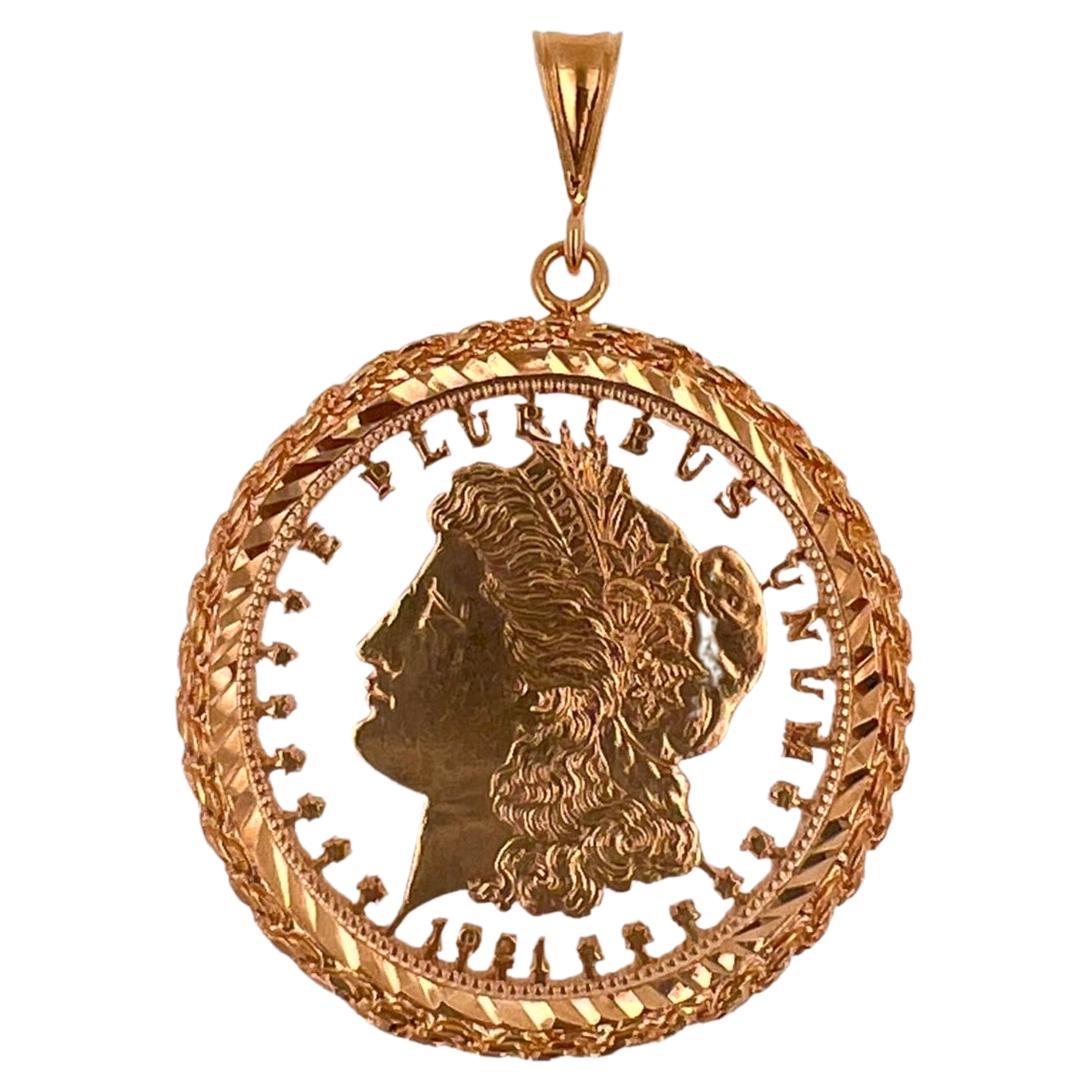 Vintage Dollar Coin Rose Gold Vermeil Sterling Silver Charm Medallion Pendant For Sale