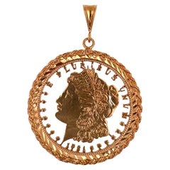 Pendentif médaillon vintage à breloque en argent sterling et vermeil avec pièce de monnaie en or rose
