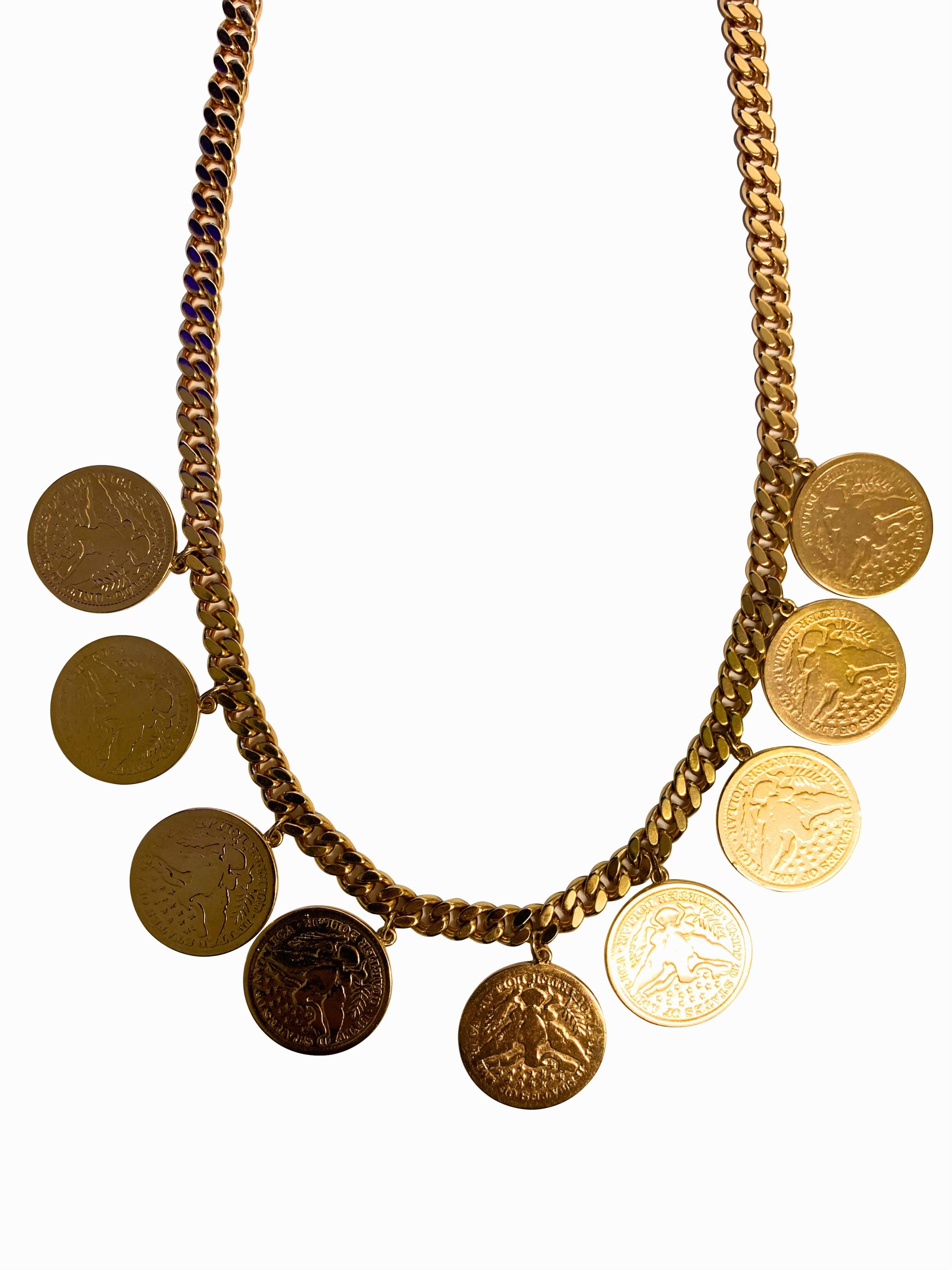 Halskette mit Gliederkette, Dollarmünze, Roségold, Vermeil, Sterlingsilber (Retro) im Angebot