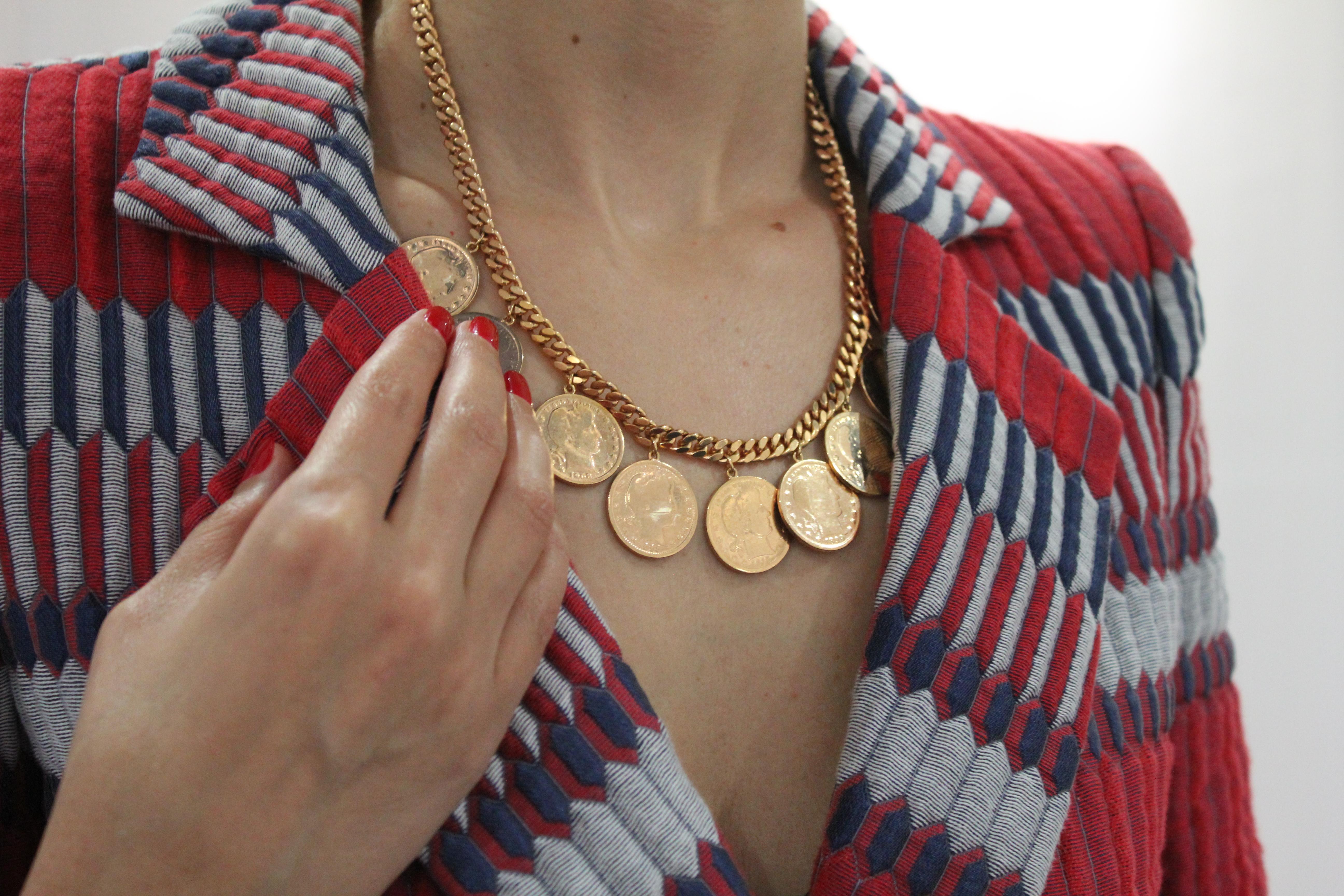 Vintage Dollar Coin Rose Gold Vermeil Sterling Silver Curb Link Chain Necklace In New Condition For Sale In Oakton, VA