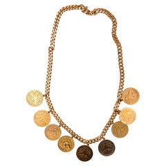 Vintage Dollar Coin Rose Gold Vermeil Sterling Silver Curb Link Chain Necklace