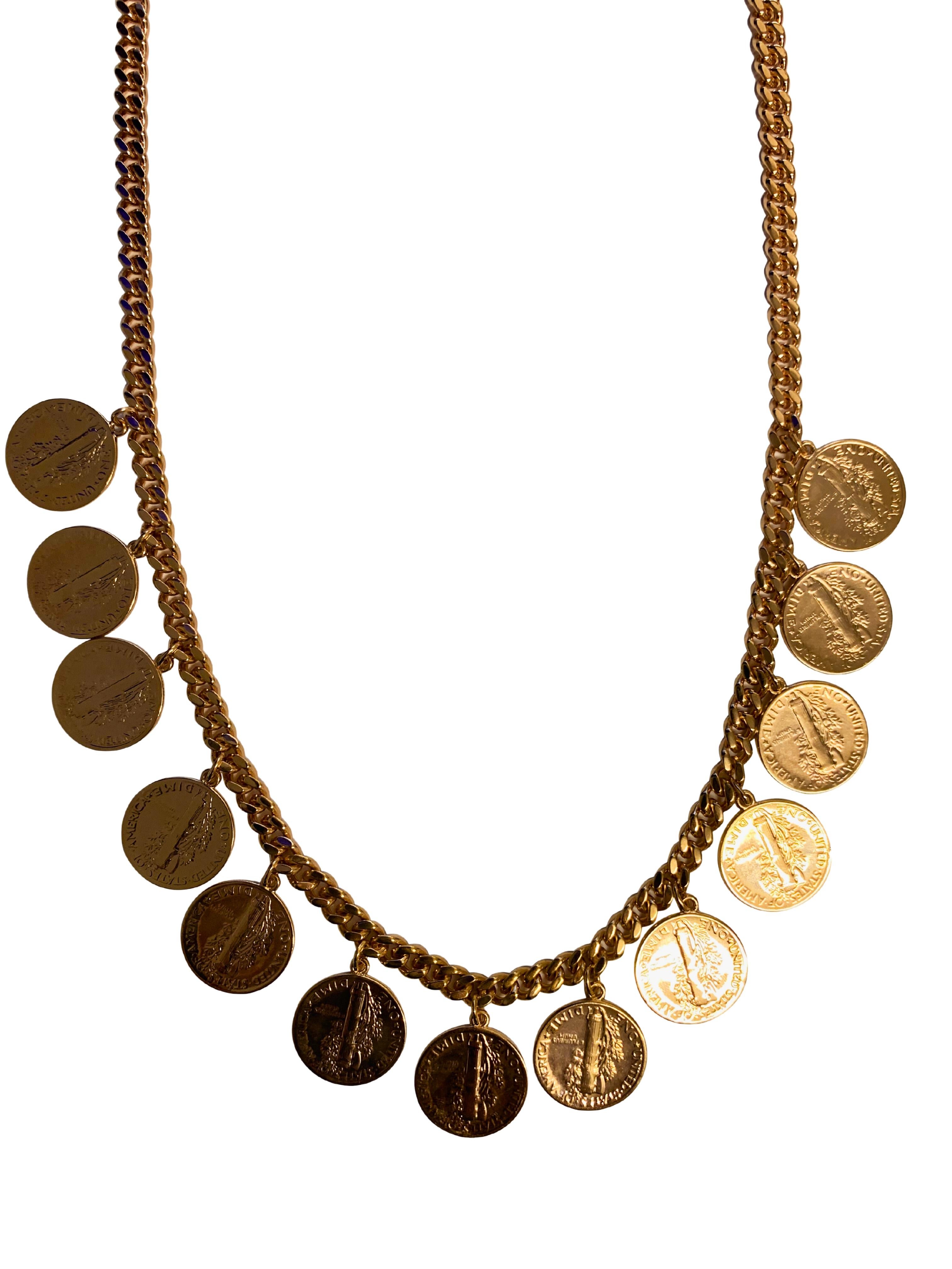 Halskette mit Gliederkette, Dollarmünze, Roségold, Vermeil, Sterlingsilber (Retro) im Angebot