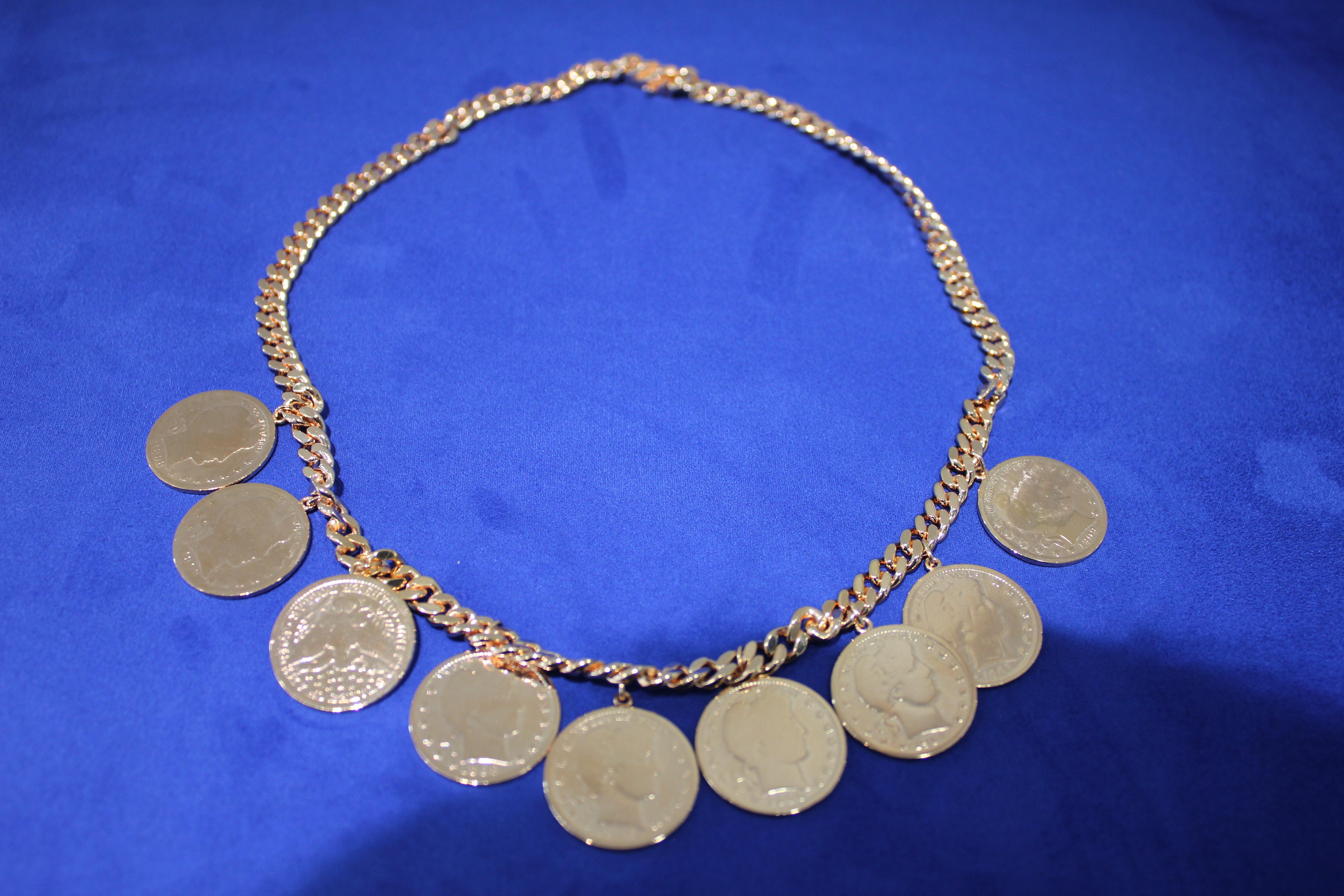 Halskette mit Gliederkette, Dollarmünze, Roségold, Vermeil, Sterlingsilber im Angebot 2