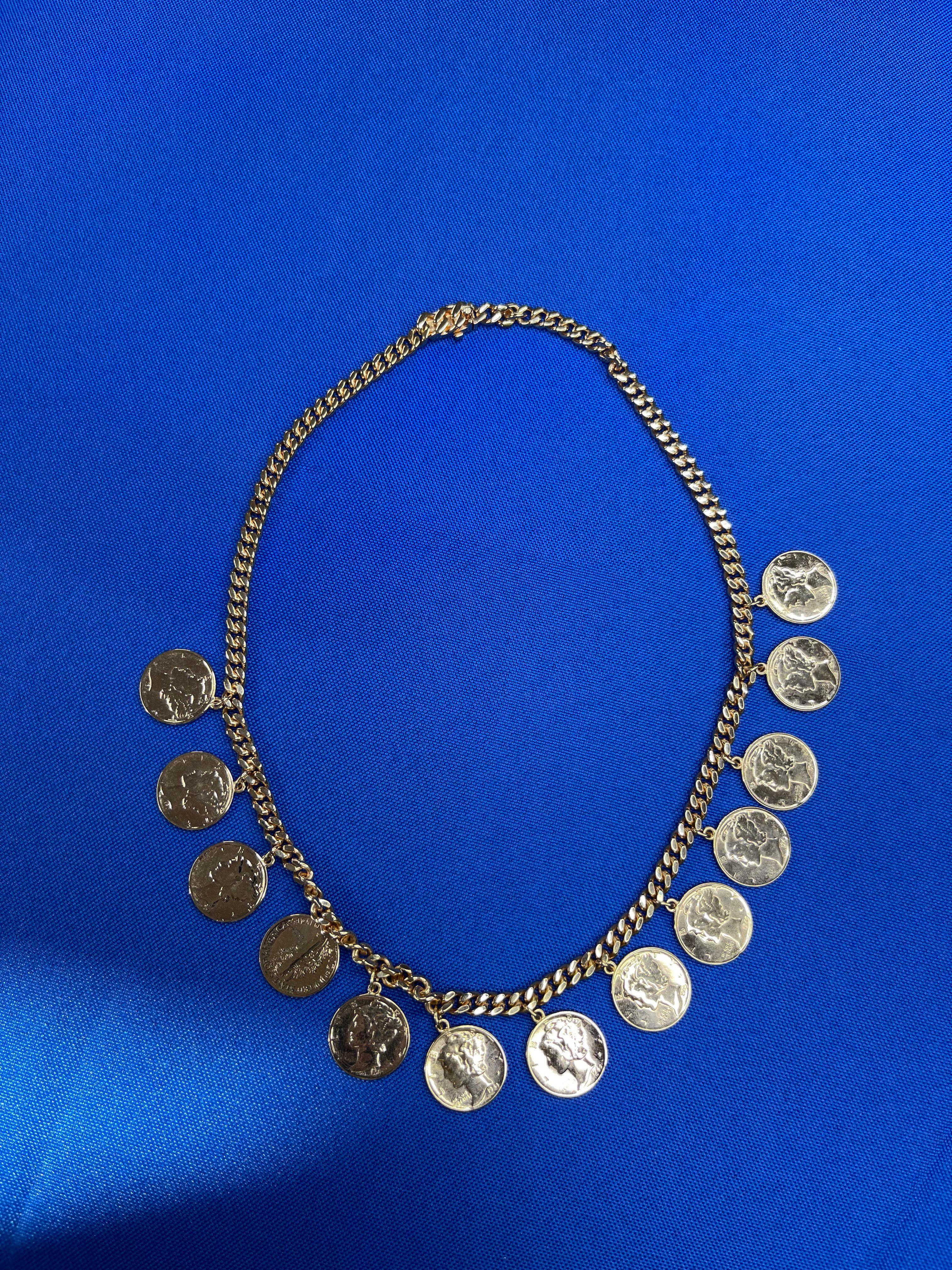 Halskette mit Gliederkette, Dollarmünze, Roségold, Vermeil, Sterlingsilber im Zustand „Neu“ im Angebot in Oakton, VA
