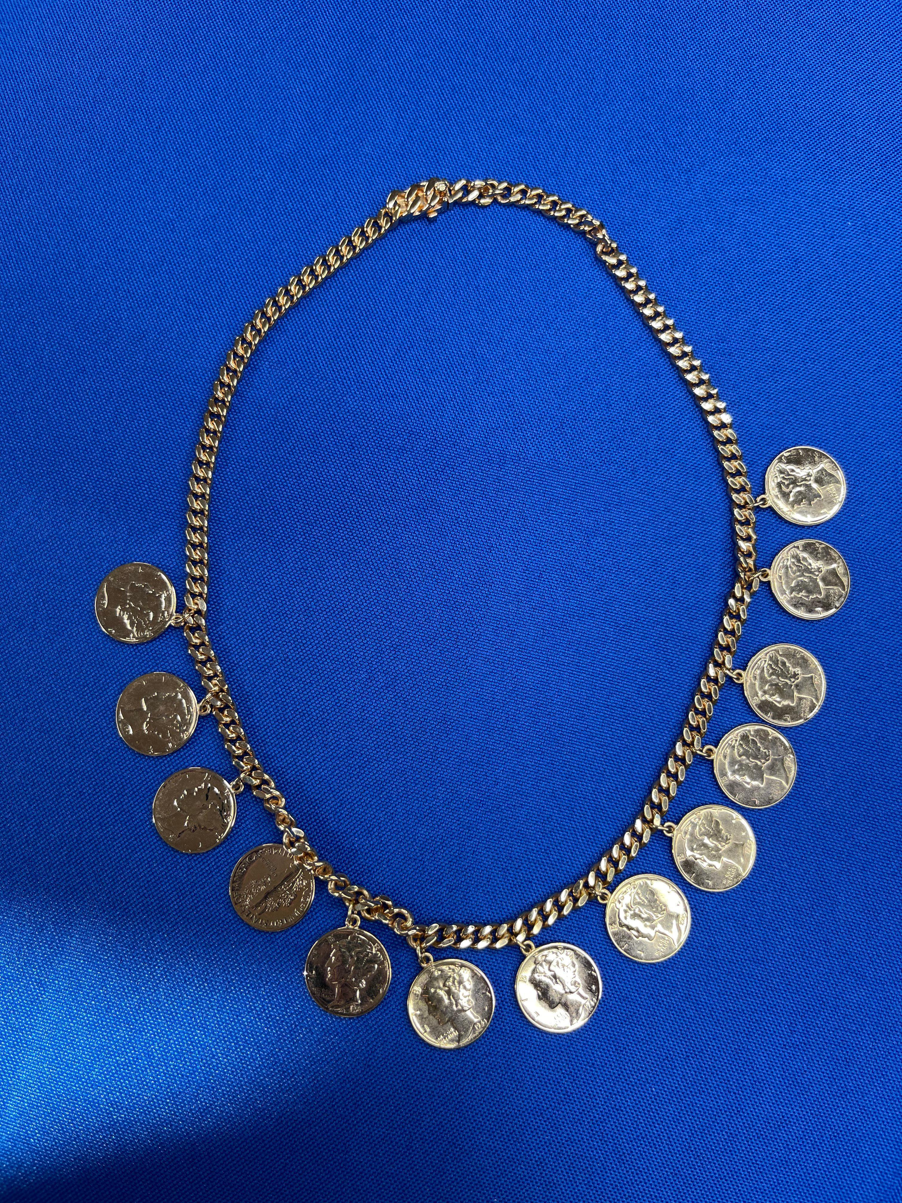 Halskette mit Gliederkette, Dollarmünze, Roségold, Vermeil, Sterlingsilber für Damen oder Herren im Angebot