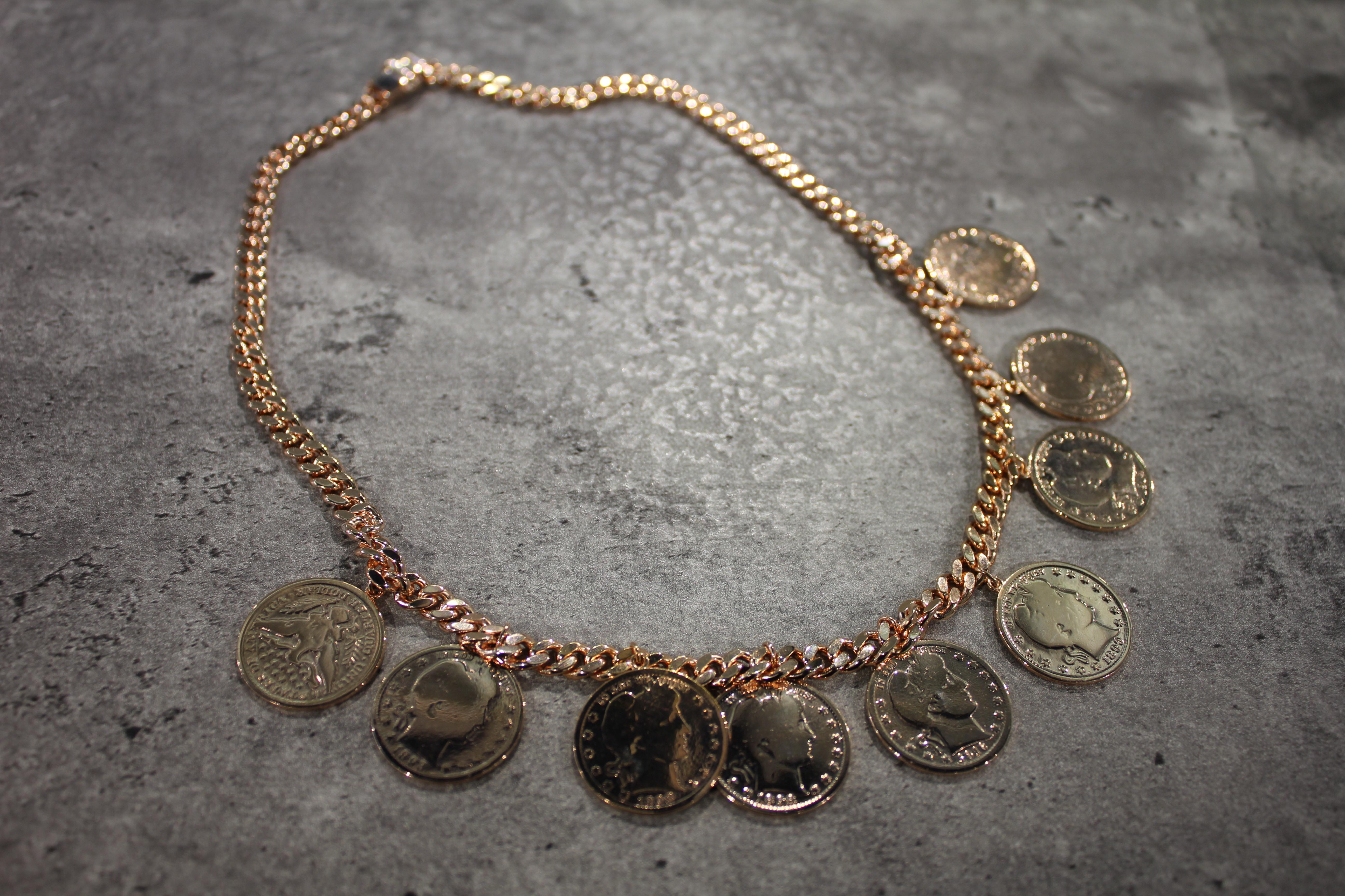Vintage Dollar Coin Rose Gold Vermeil Sterling Silver Curb Link Chain Necklace en vente 4