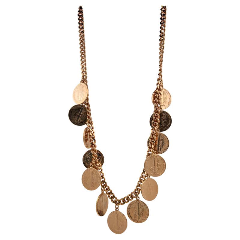 Vintage Dollar Coin Rose Gold Vermeil Sterling Silver Curb Link Chain ...