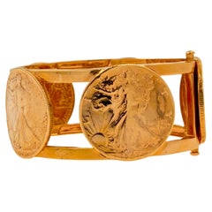 Vintage Dollar Coin Rose Gold Vermeil Sterling Silver Wide Cuff Bangle Bracelet