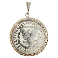 Vintage Dollar Coin White Rhodium Plated Sterling Silver Charm Medallion Pendant