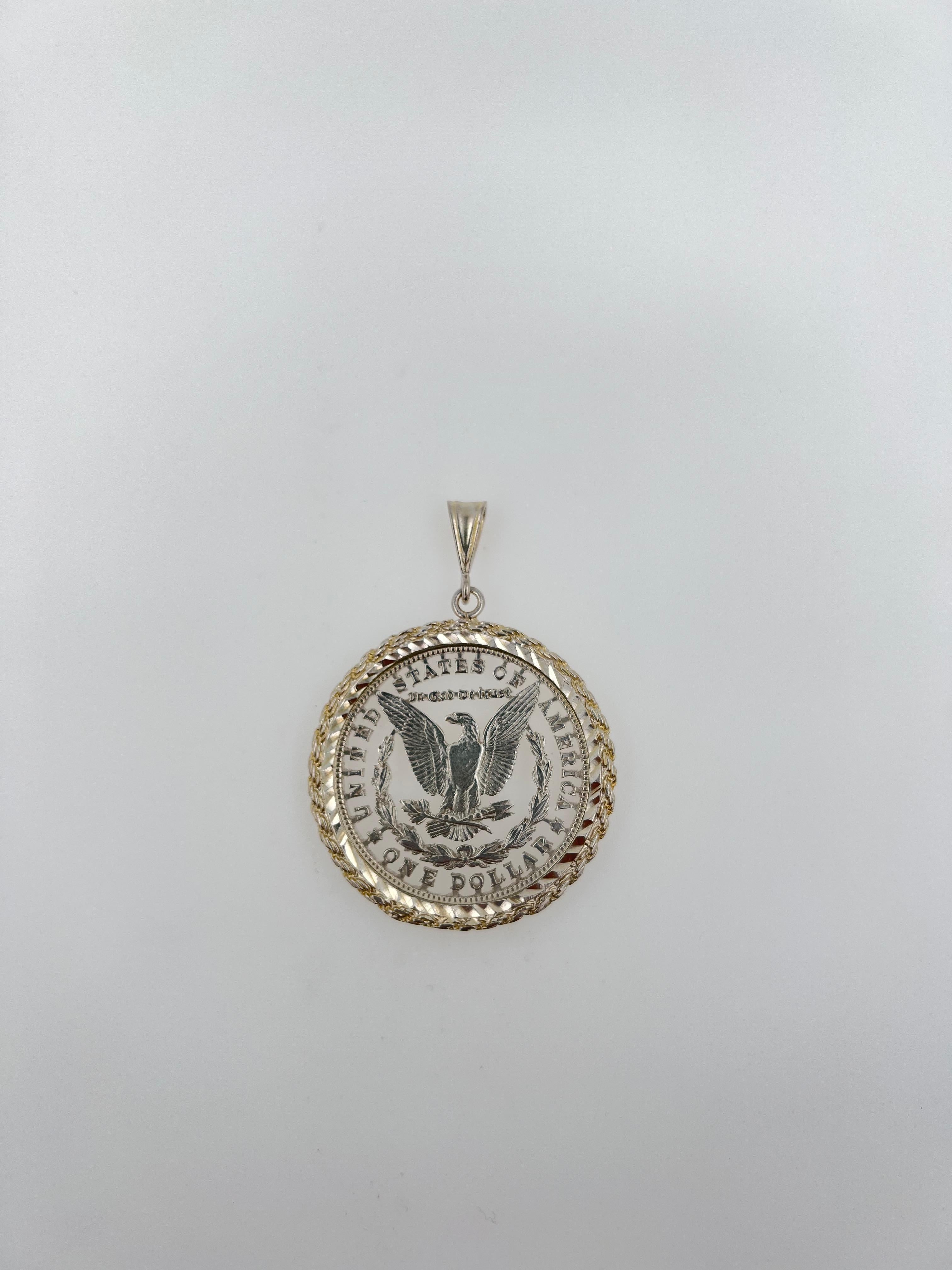 Dollarmünze Weißer Rhodium-Sterlingsilber-Charm-Medaillon-Anhänger im Zustand „Neu“ im Angebot in Oakton, VA