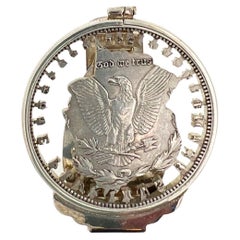 Porte-monnaie à clips en argent sterling plaqué rhodium blanc vintage pour pièces de monnaie