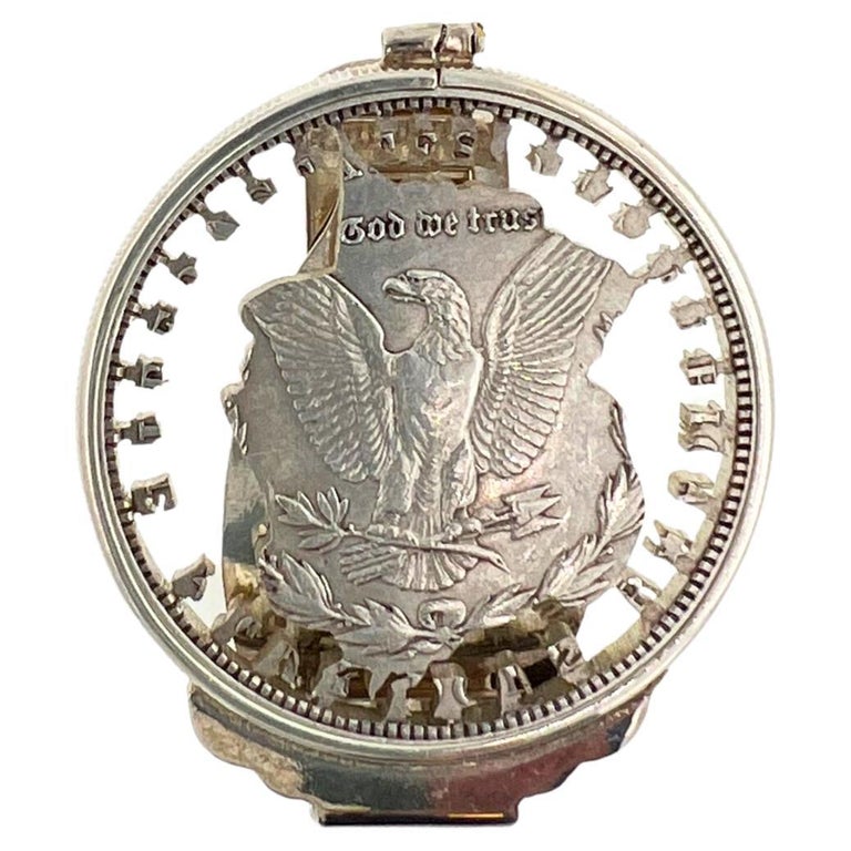 Vintage Dollar Coin White Rhodium Plated Sterling Silver Money Cash