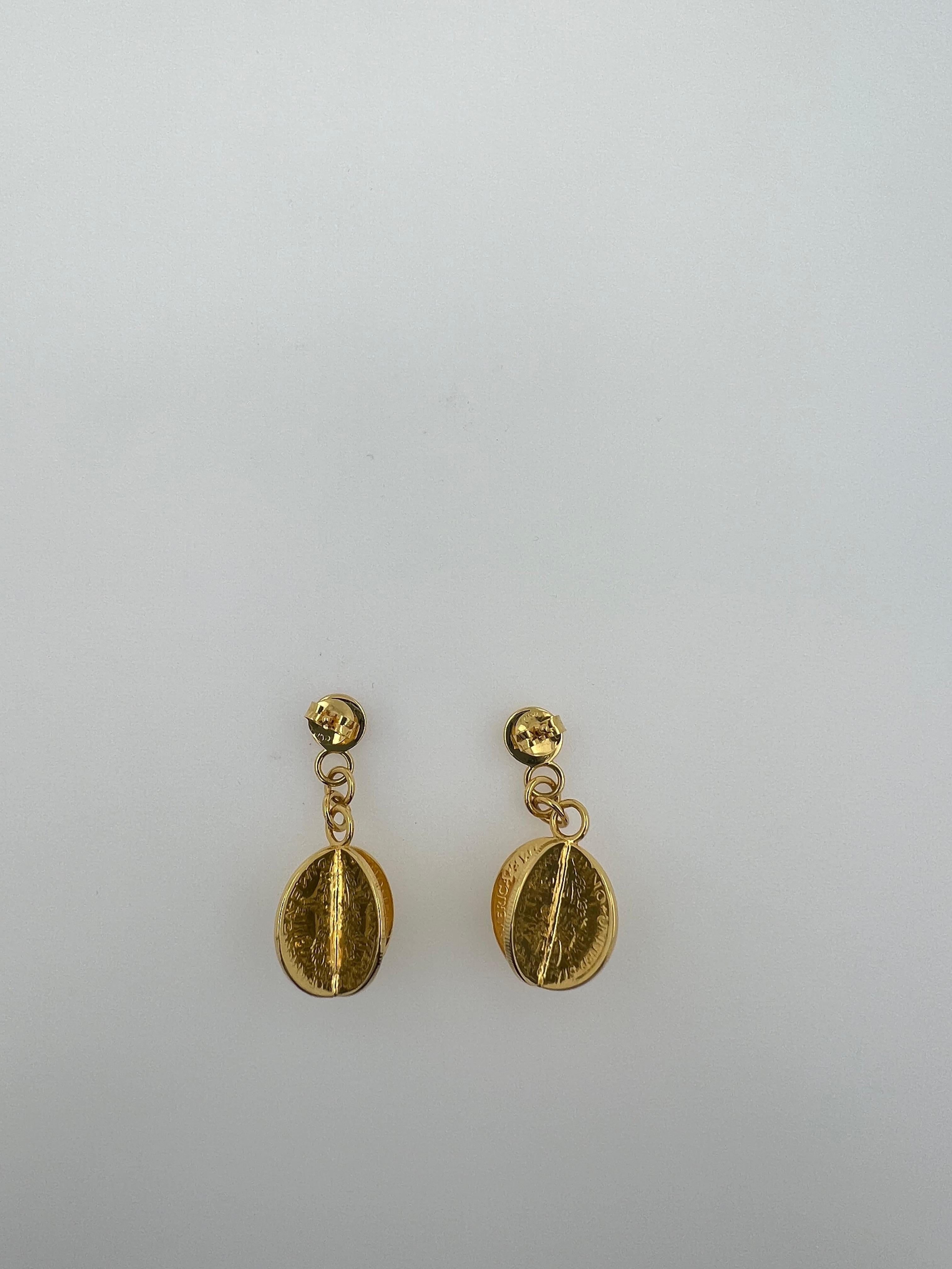 Vintage Dollar Coin Yellow Gold Vermeil Sterling Silver Charm Drop Earrings For Sale 10