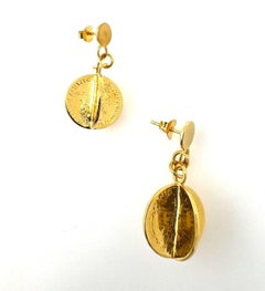 Vintage Dollar Coin Yellow Gold Vermeil Sterling Silver Charm Drop Earrings