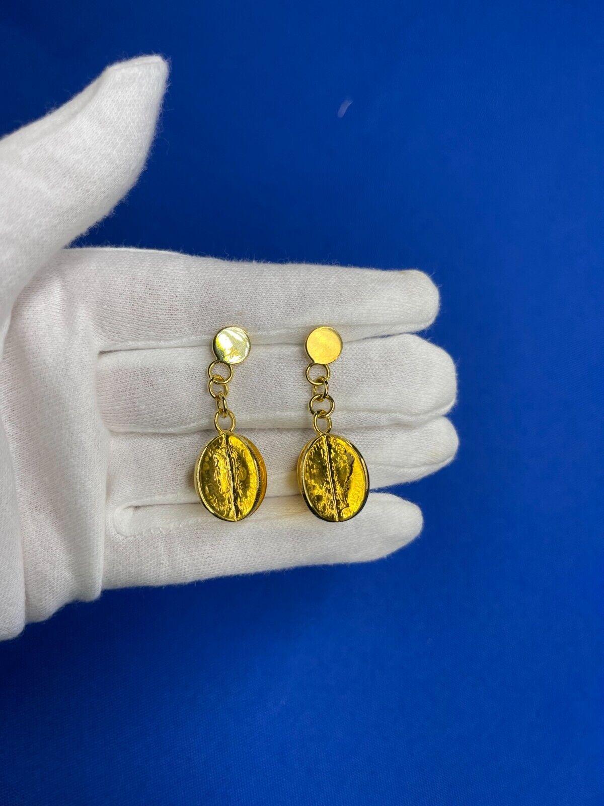 Retro Vintage Dollar Coin Yellow Gold Vermeil Sterling Silver Charm Drop Earrings For Sale