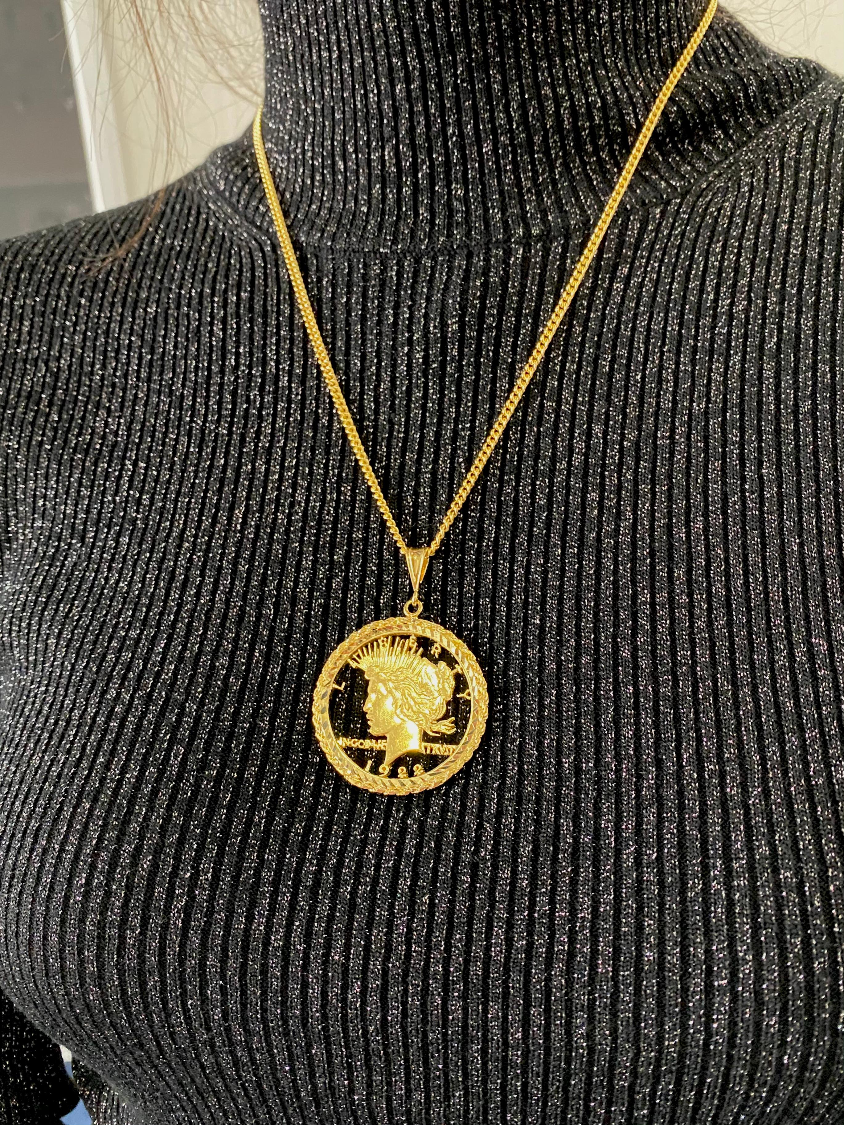Vintage Dollar Coin Yellow Gold Vermeil Sterling Silver Charm Medallion Pendant In New Condition For Sale In Oakton, VA