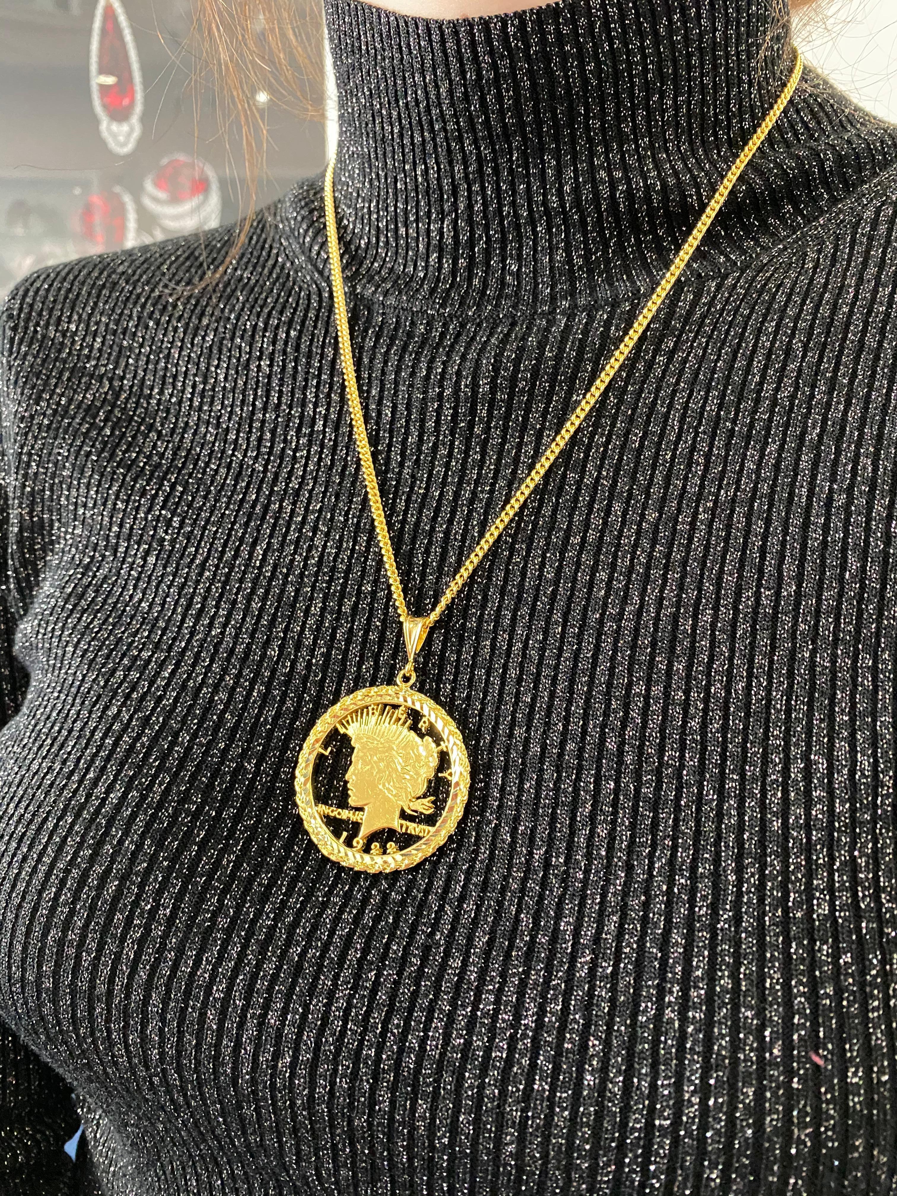 Vintage Dollar Coin Yellow Gold Vermeil Sterling Silver Charm Medallion Pendant For Sale 1