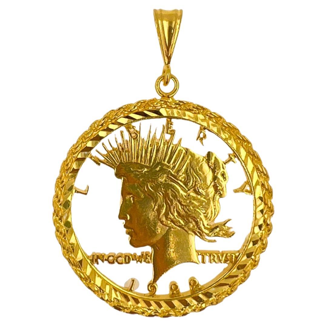 Vintage Dollar Coin Yellow Gold Vermeil Sterling Silver Charm Medallion Pendant For Sale