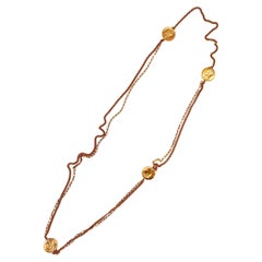 Vintage Dollar Coin Yellow Gold Vermeil Sterling Silver Double Chain Necklace
