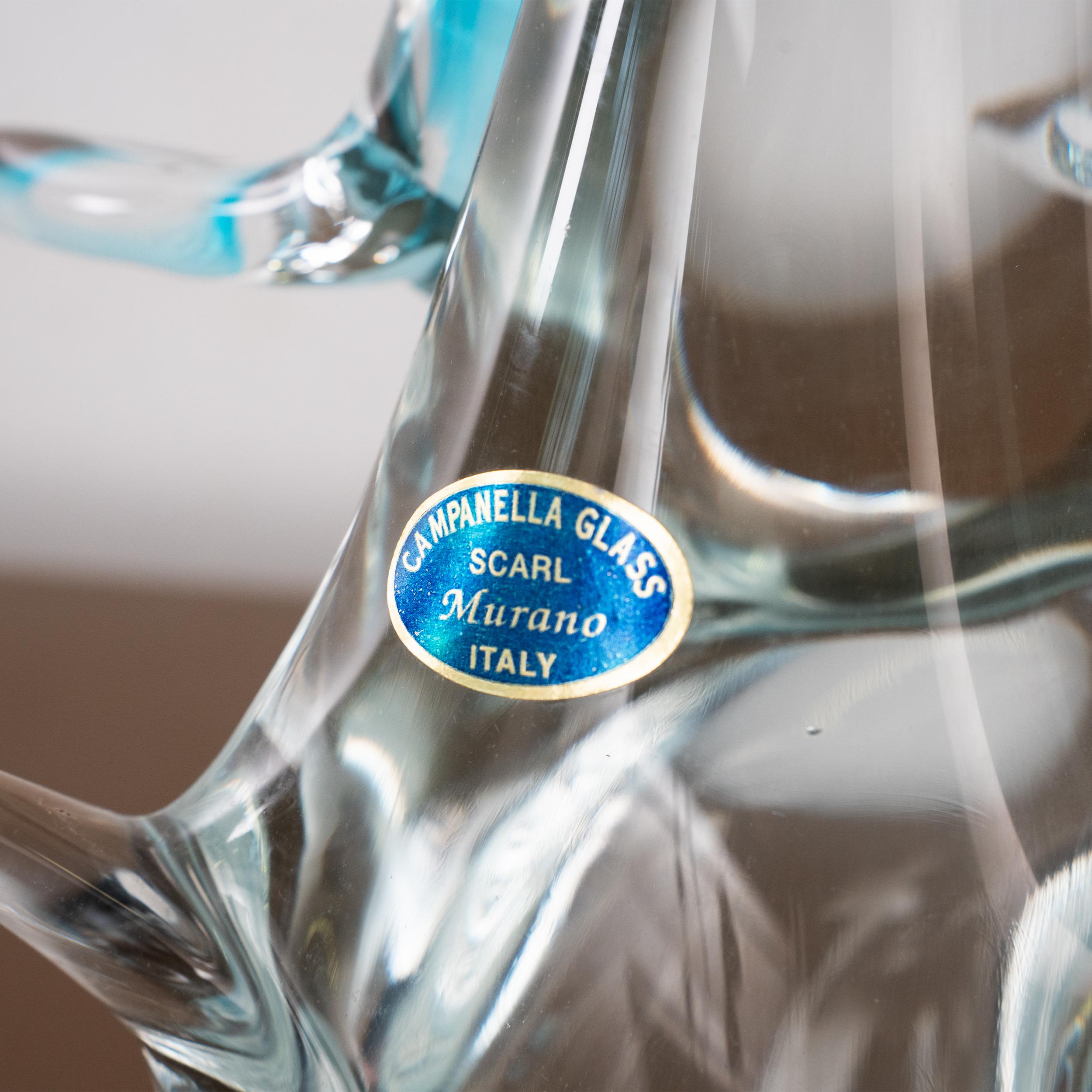 Scultura delfino vintage in vetro di Murano blu e cristallo, Italia in stock In condizioni buone in vendita a Venezia, IT