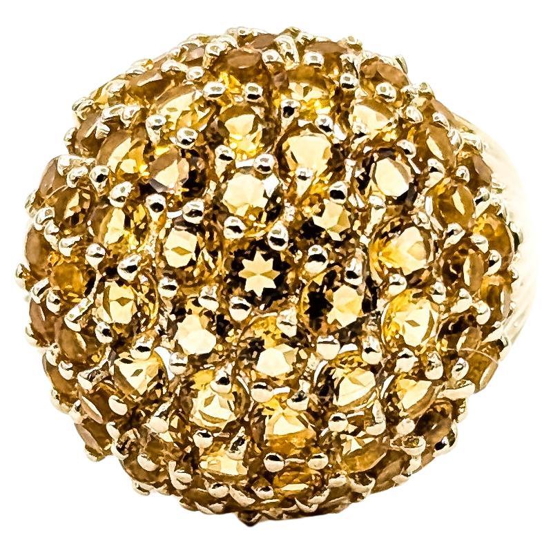 Vintage Dome Cluster Citrine Ring in 14k yellow gold im Angebot