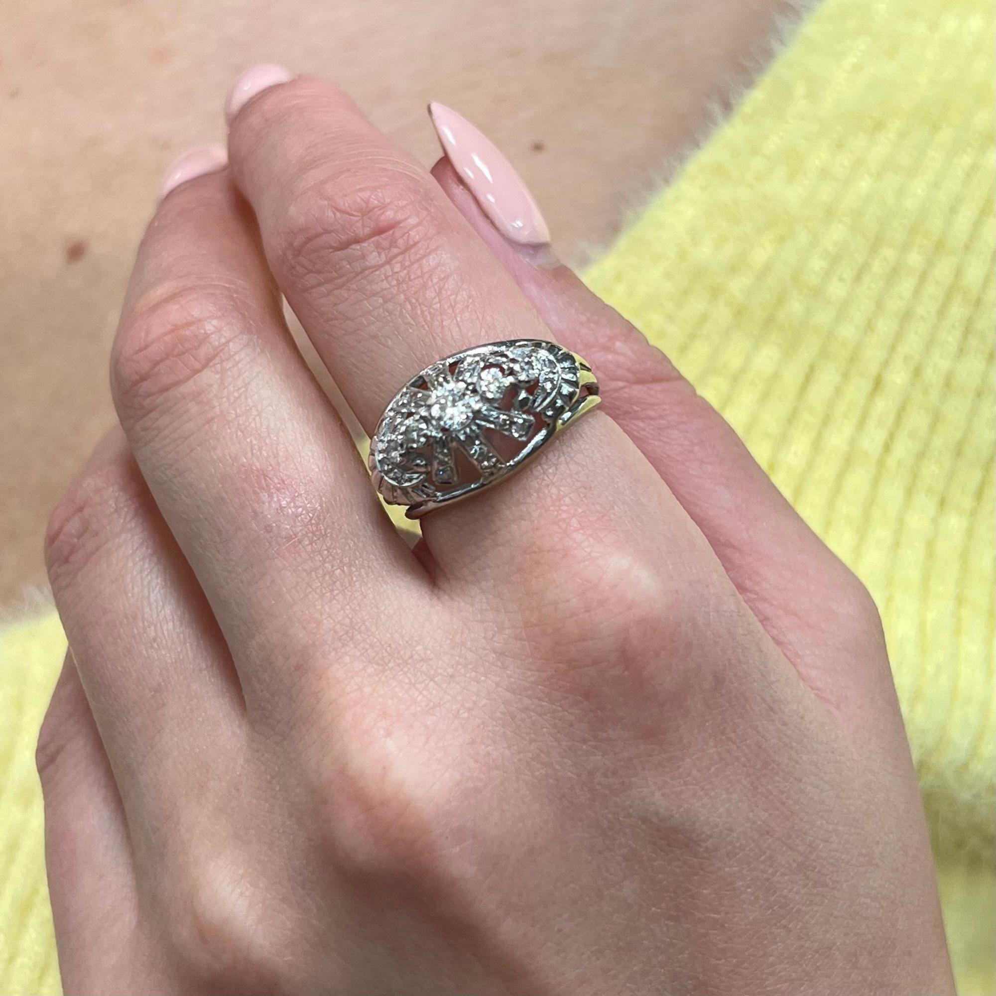 Vintage Dome Diamond Cocktail Ring 14K White Gold 0.36Cttw For Sale 1
