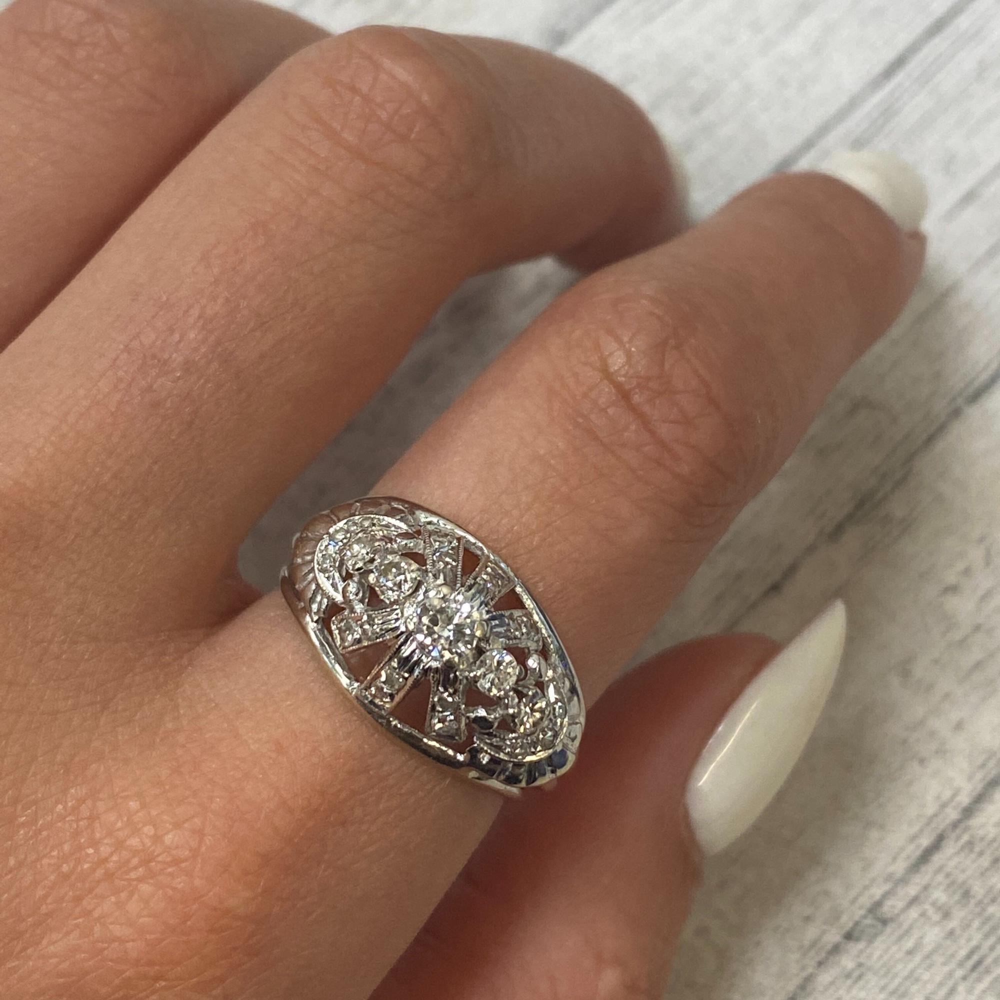 Vintage Dome Diamond Cocktail Ring 14K White Gold 0.36Cttw For Sale 2