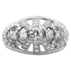Anello da cocktail con diamante a cupola vintage in oro bianco 14K 0,36Cttw
