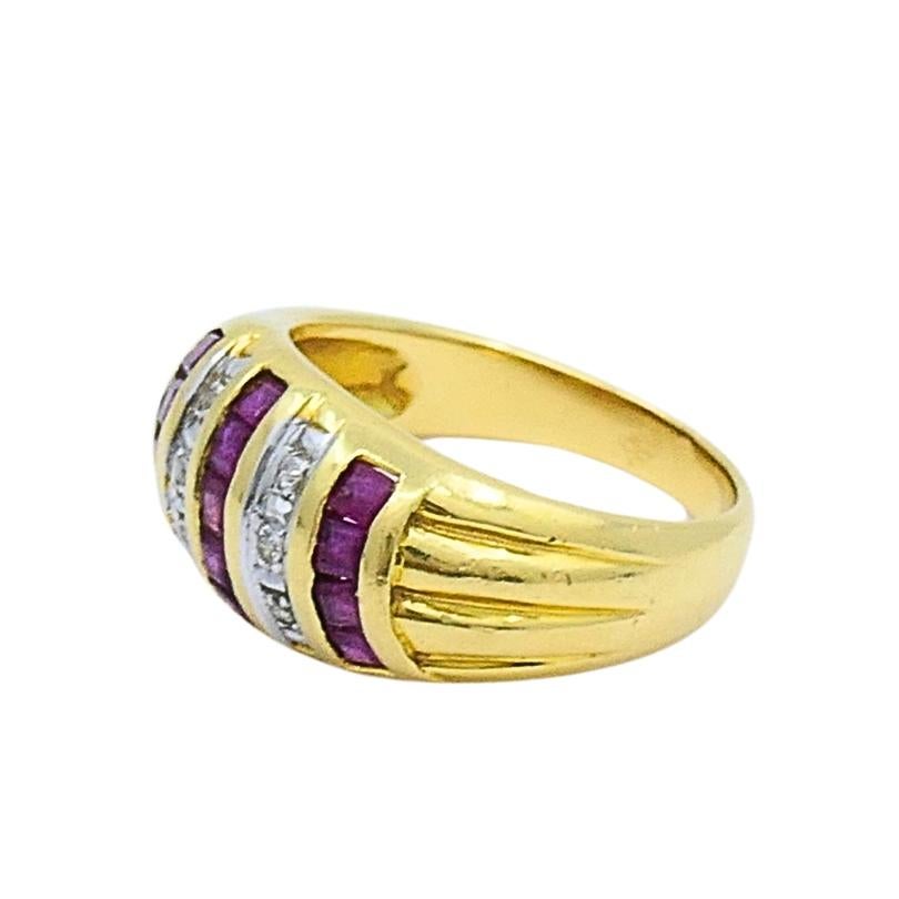 Mixed Cut Vintage Dome Ring 18k Gold French Diamond Ruby For Sale