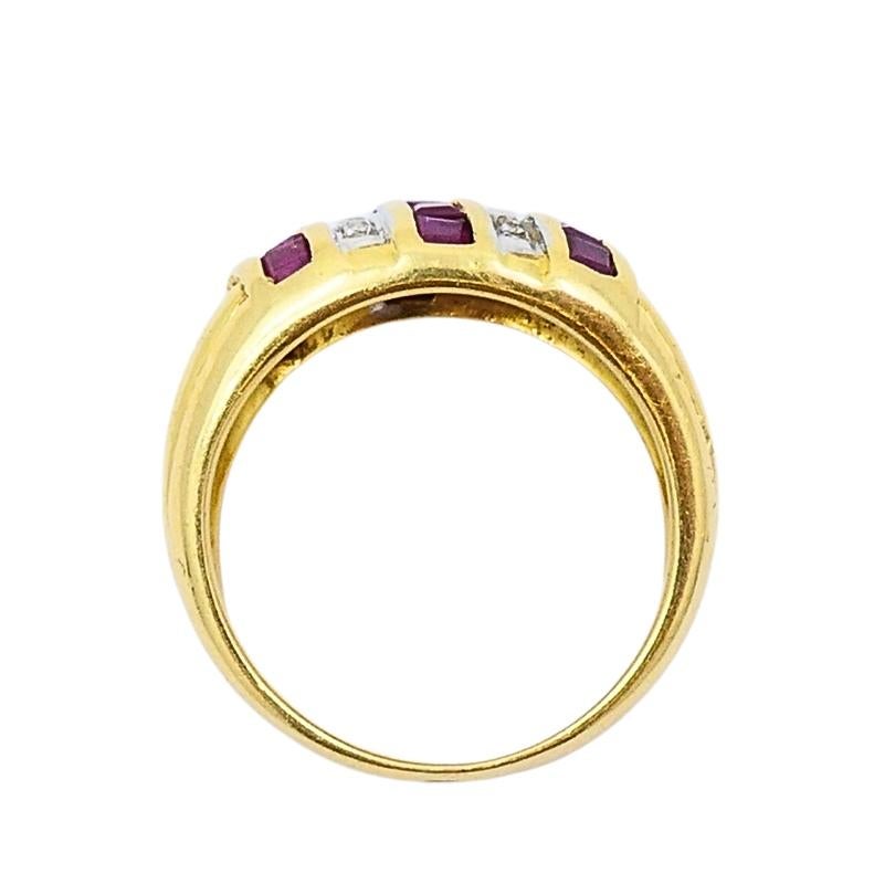 Women's Vintage Dome Ring 18k Gold French Diamond Ruby For Sale