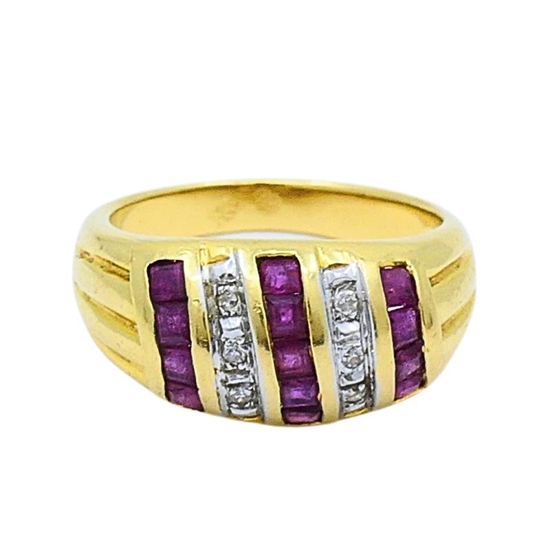Vintage Dome Ring 18k Gold French Diamond Ruby For Sale 1