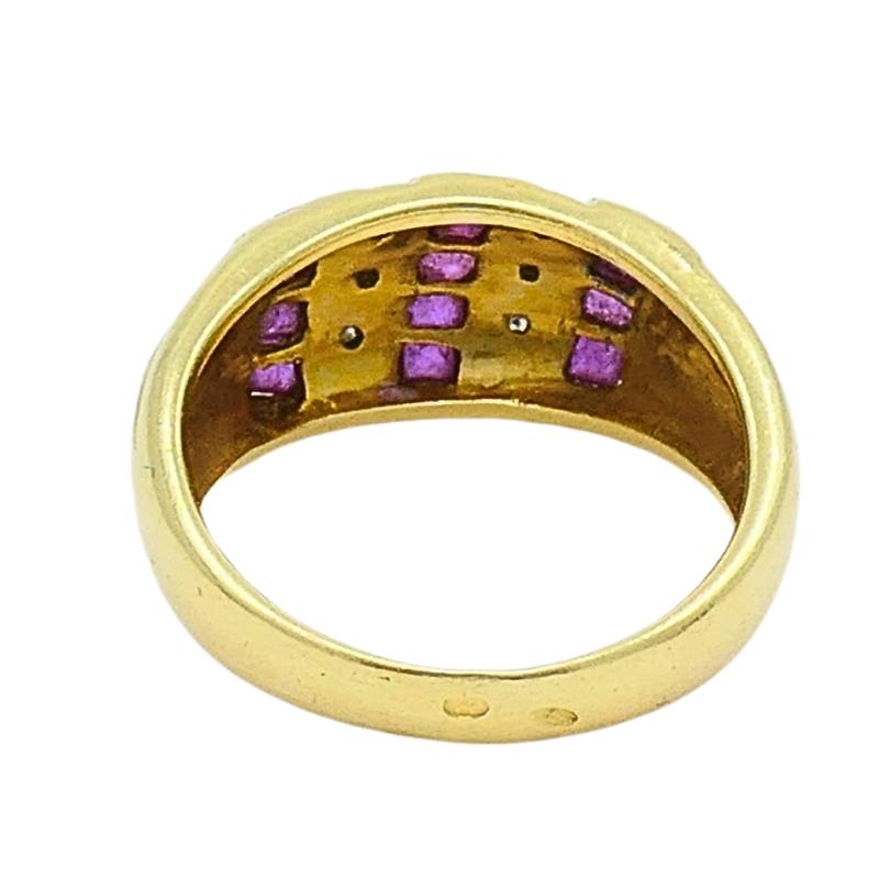 Vintage Dome Ring 18k Gold French Diamond Ruby For Sale 2