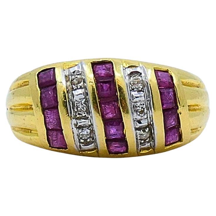 Vintage Dome Ring 18k Gold French Diamond Ruby
