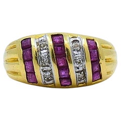 Bague Vintage Dome Or 18k Français Diamant Rubis