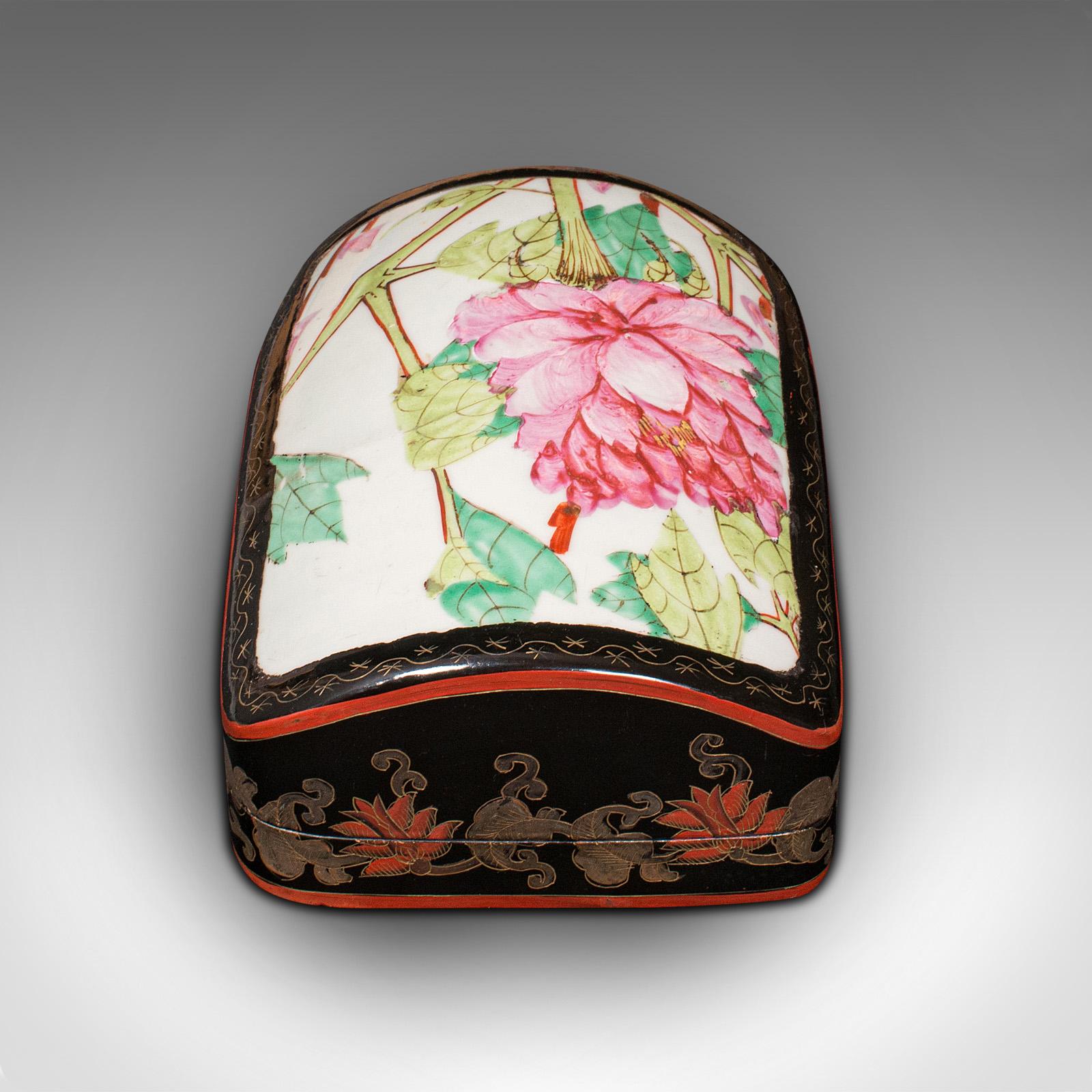 Hardwood Vintage Dome Top Box, Oriental, Japanned, Trinket, Jewellery Case, Late Art Deco For Sale