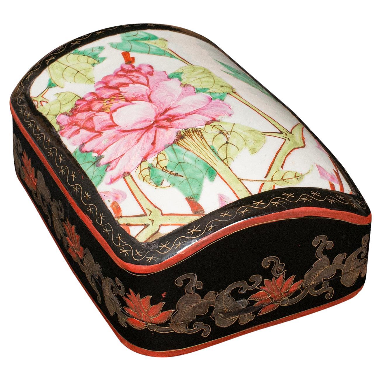 Vintage Dome Top Box, Oriental, Japanned, Trinket, Jewellery Case, Late Art Deco For Sale