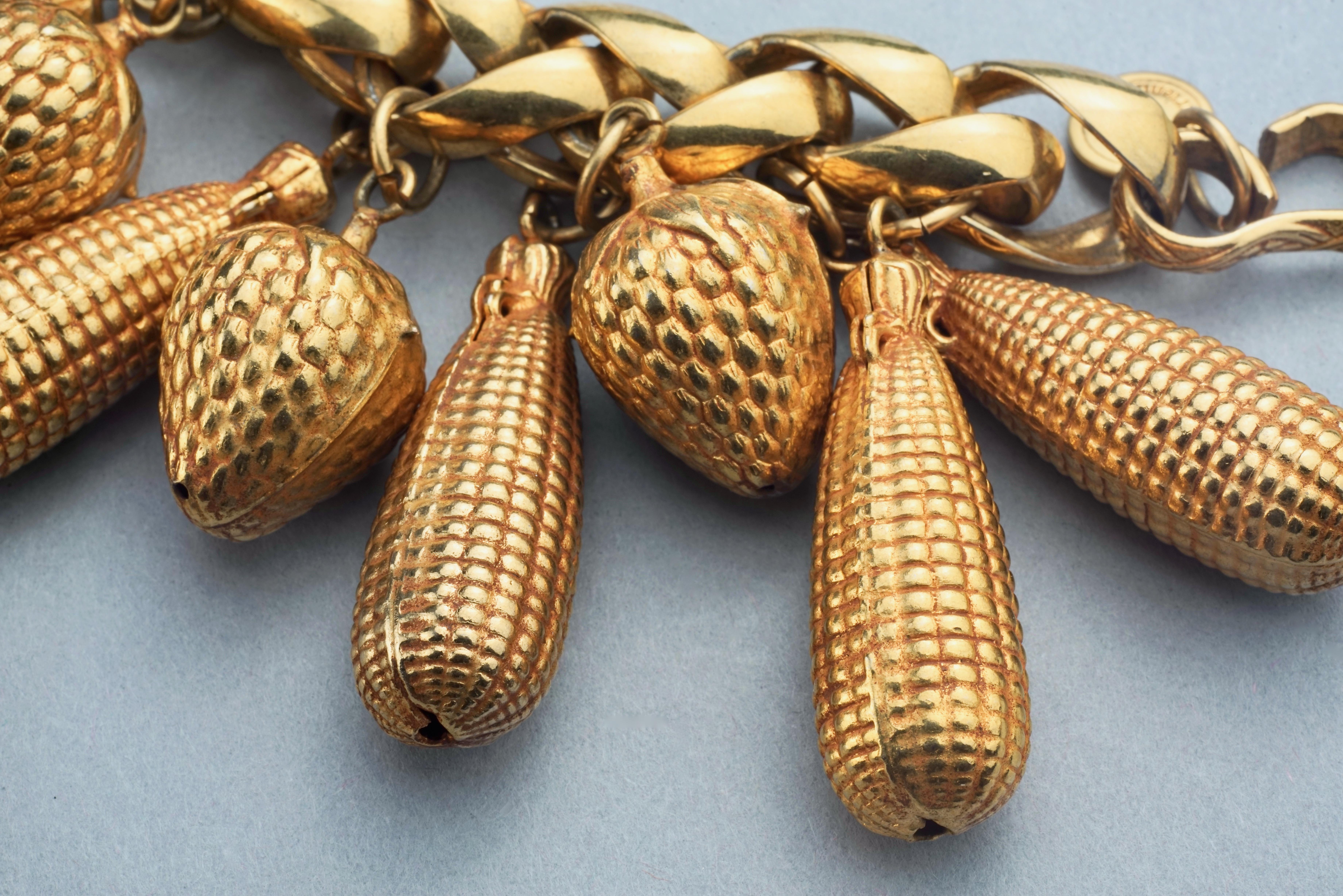 Women's Vintage DOMINIQUE AURIENTIS Acorn and Corn Charm Bracelet For Sale