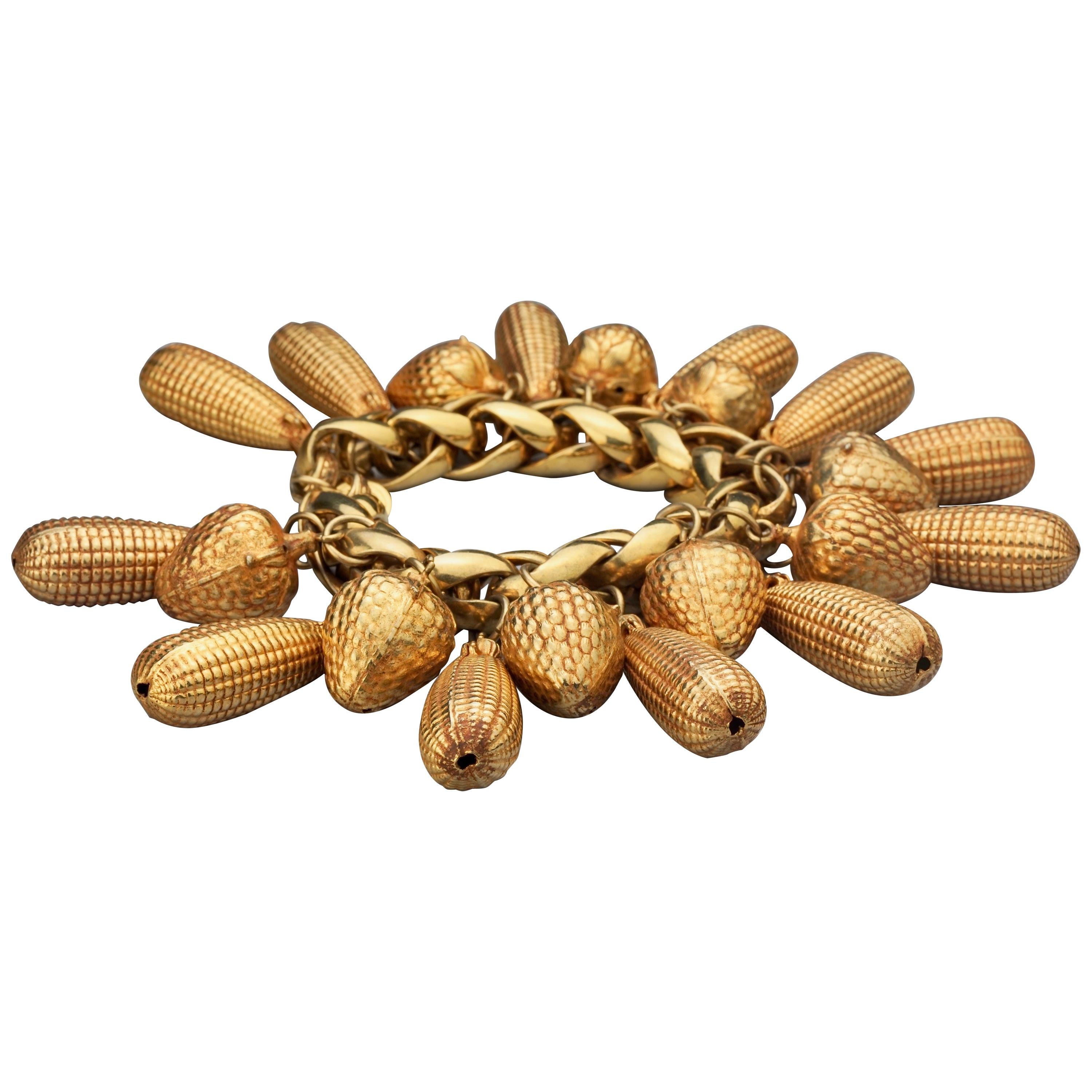 Vintage DOMINIQUE AURIENTIS Acorn and Corn Charm Bracelet For Sale