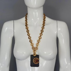 Vintage DOMINIQUE AURIENTIS Baroque Carnelian Cabochon Wood Pendant Necklace