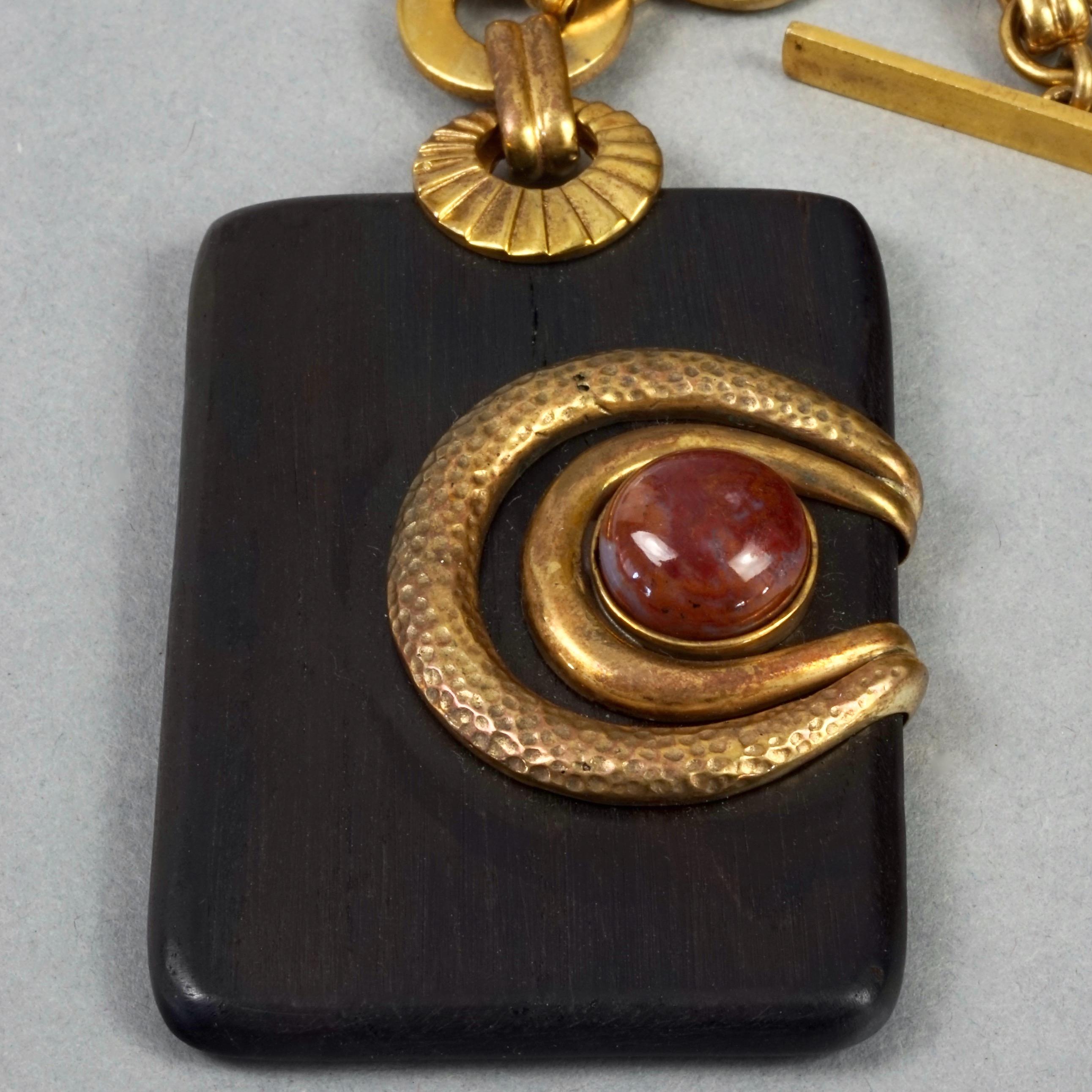 Vintage DOMINIQUE AURIENTIS Baroque Carnelian Cabochon Wood Pendant Necklace For Sale 4