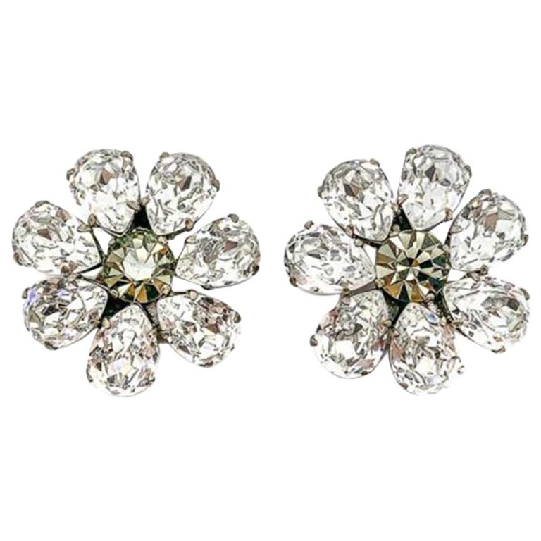 Vintage Dominique Aurientis Floral Crystal Earrings French 1980s For Sale