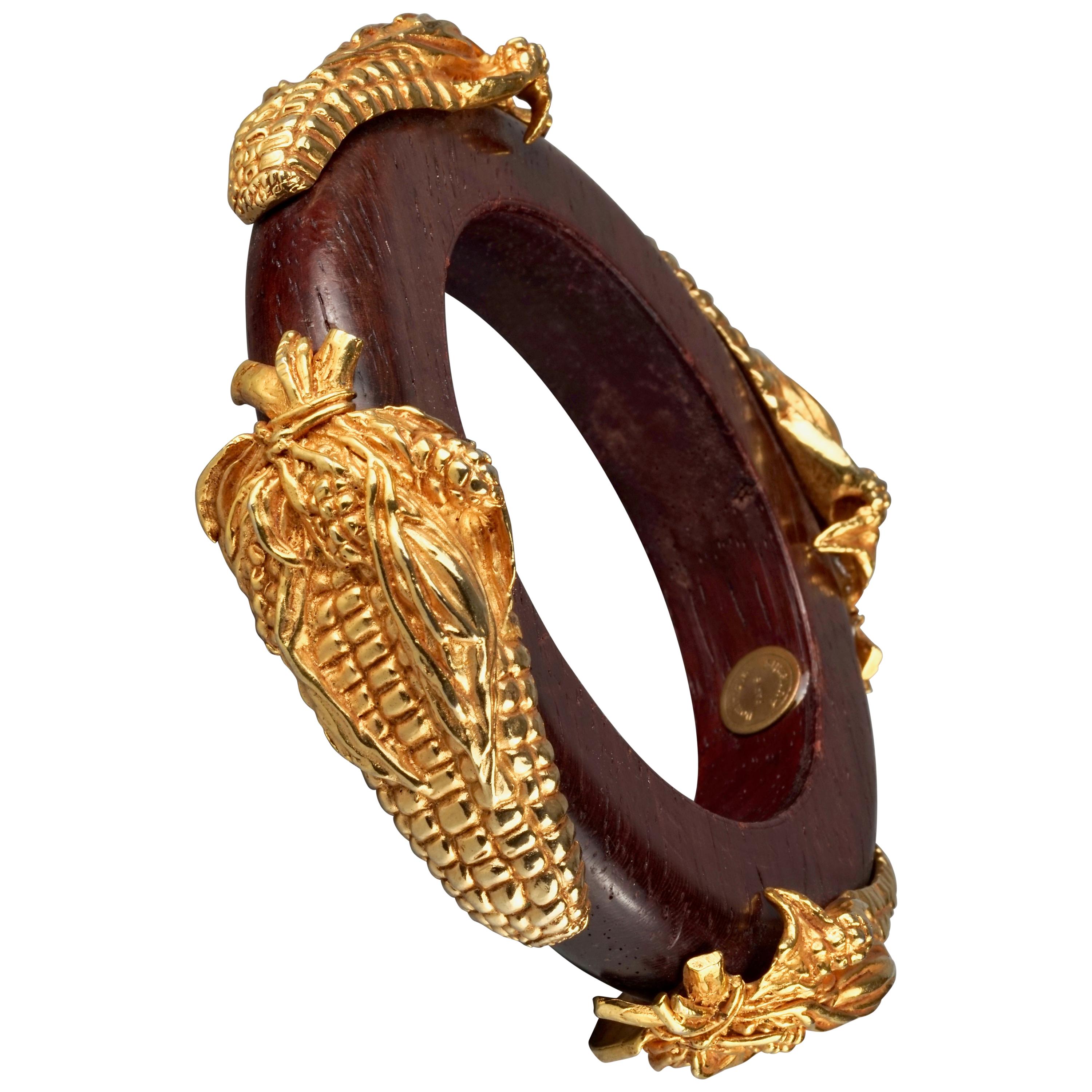 Vintage DOMINIQUE AURIENTIS Gilt Corn Wood Bangle Bracelet For Sale