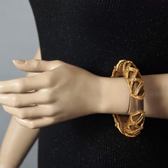 Vintage DOMINIQUE AURIENTIS Gilt Mesh Cage Wood Bangle Bracelet